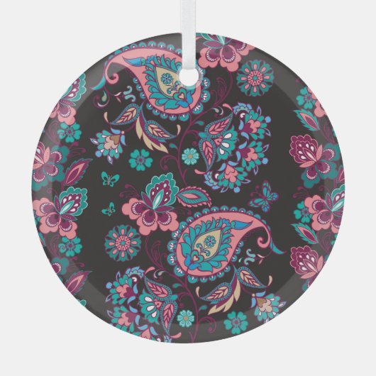 Paisley Strip: Schwarz dekorativ Nahtlos Ornament Aus Glas (Vorderseite)