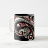 Paisley Swirl Rot, Silber und Weiß 2 Tasse (Vorderseite Links)