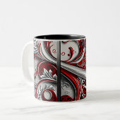 Paisley Swirl Rot, Silber und Weiß 3 Zweifarbige Tasse (Vorderseite Links)