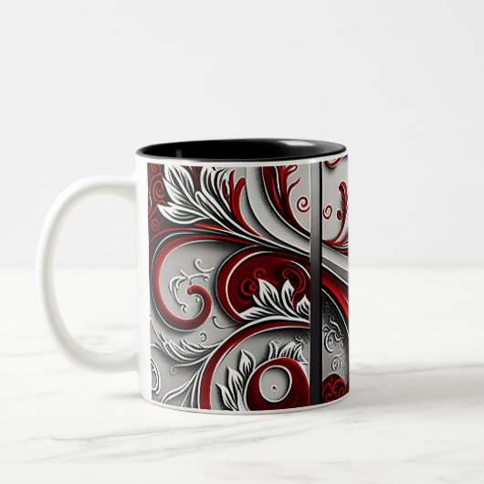 Paisley Swirl Rot, Silber und Weiß 3 Zweifarbige Tasse (Links)