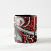 Paisley Swirl Rot, Silber und Weiß 3 Zweifarbige Tasse (Mittel)
