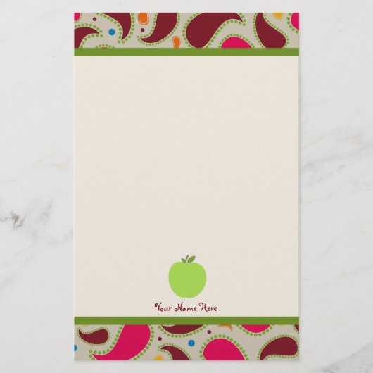 Paisley u. grüner personalisierter Lehrer Apples Briefpapier (Vorderseite)