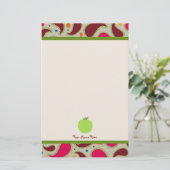 Paisley u. grüner personalisierter Lehrer Apples Briefpapier (Stehend Vorderseite)
