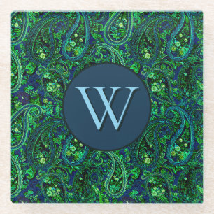 Paisley-Üppigkeit Lebendige Florale Blau Grün Glasuntersetzer