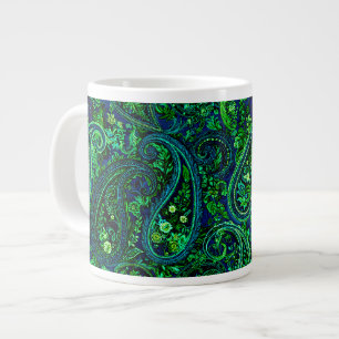 Paisley-Üppigkeit Lebendige Florale Blau Grün Jumbo-Tasse