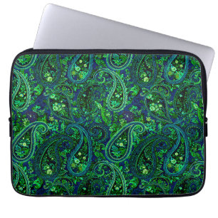Paisley-Üppigkeit Lebendige Florale Blau Grün   Laptopschutzhülle