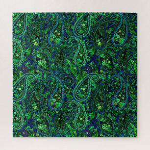 Paisley-Üppigkeit Lebendige Florale Blau Grün Puzzle