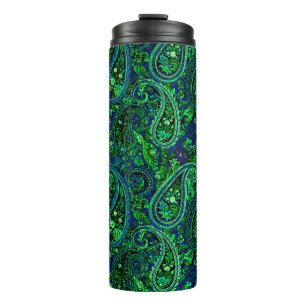 Paisley-Üppigkeit Lebendige Florale Blau Grün Thermosbecher
