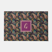 Paisley Vintag Look Black Lila Monogram Initial Fußmatte (Vorderseite)