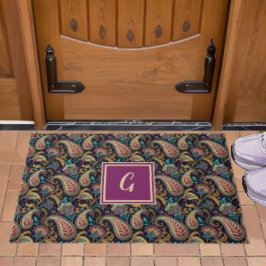 Paisley Vintag Look Black Lila Monogram Initial Fußmatte