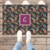 Paisley Vintag Look Black Lila Monogram Initial Fußmatte