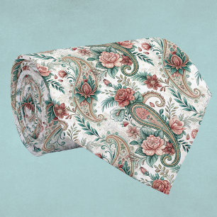 Paisley Vintage Look Rose Burgund Weinrot Grün Hau Krawatte