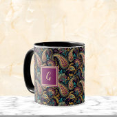 Paisley Vintage-Look Schwarz Lila Monogramm Initia Tasse