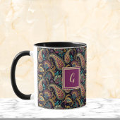Paisley Vintage-Look Schwarz Lila Monogramm Initia Tasse