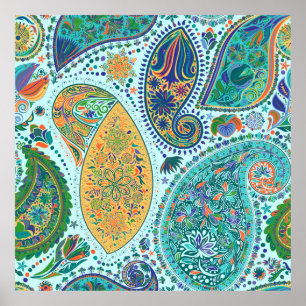 Paisley Vintages Blumenmotiv ethnisch nahtlos back Poster