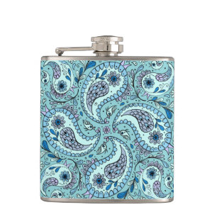 Paisley-Vögel in Babyblau Flachmann