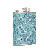 Paisley-Vögel in Babyblau Flachmann (Rechts)