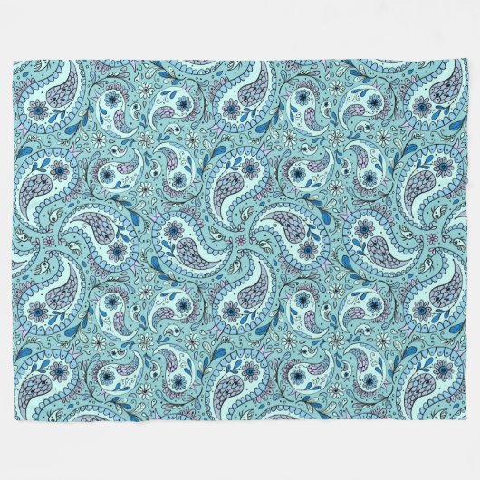 Paisley-Vögel in Babyblau Fleecedecke (Vorderseite (Horizontal))