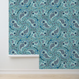 Paisley-Vögel in Babyblau Tapete