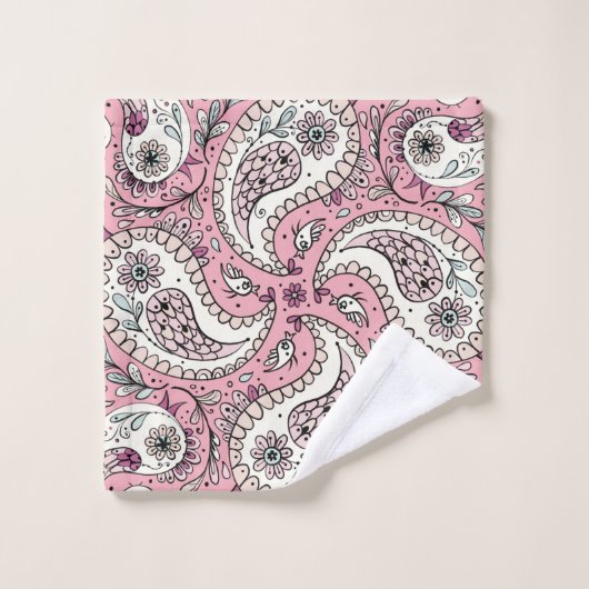 Paisley-Vögel in Babyrosa Badhandtuch Set (Waschlappen)