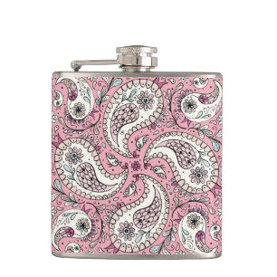 Paisley-Vögel in Babyrosa Flachmann
