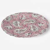Paisley-Vögel in Babyrosa Pappteller (Schrägansicht)