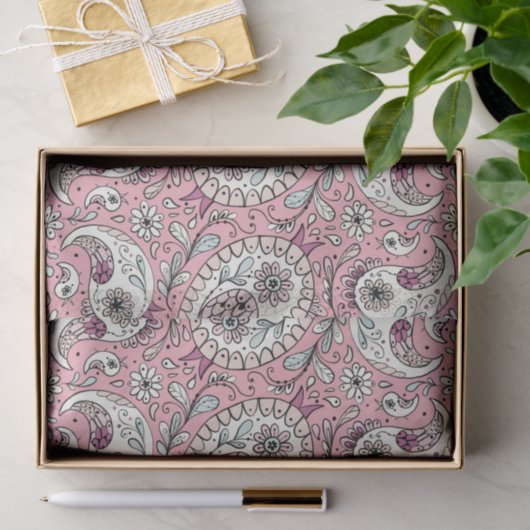Paisley-Vögel in Babyrosa Seidenpapier (Geschenk)