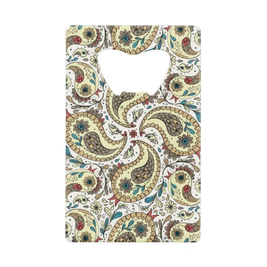 Paisley-Vögel in Gelb/Braun und Weiß Geldbeutel Flaschenöffner (Vorderseite)