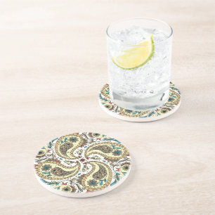 Paisley-Vögel in Gelb/Braun und Weiß Getränkeuntersetzer