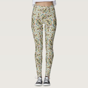 Paisley-Vögel in Gelb/Braun und Weiß Leggings