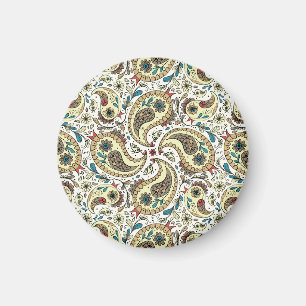 Paisley-Vögel in Gelb/Braun und Weiß Magnet
