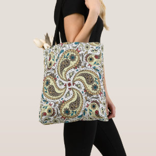 Paisley-Vögel in Gelb/Braun und Weiß Tasche