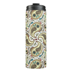 Paisley-Vögel in Gelb/Braun und Weiß Thermosbecher