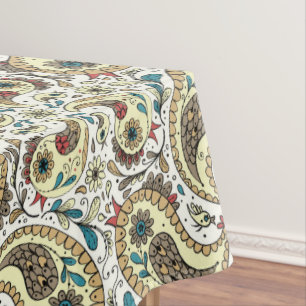 Paisley-Vögel in Gelb/Braun und Weiß Tischdecke