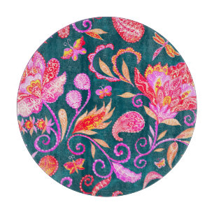 Paisley-Wasserfarbe-Blumenmuster-Fliese Schneidebrett