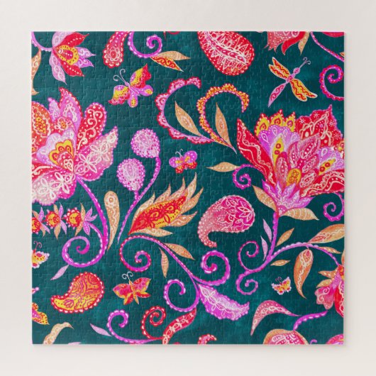 Paisley Watercolor Floral Pattern Tile Puzzle (Vertikal)