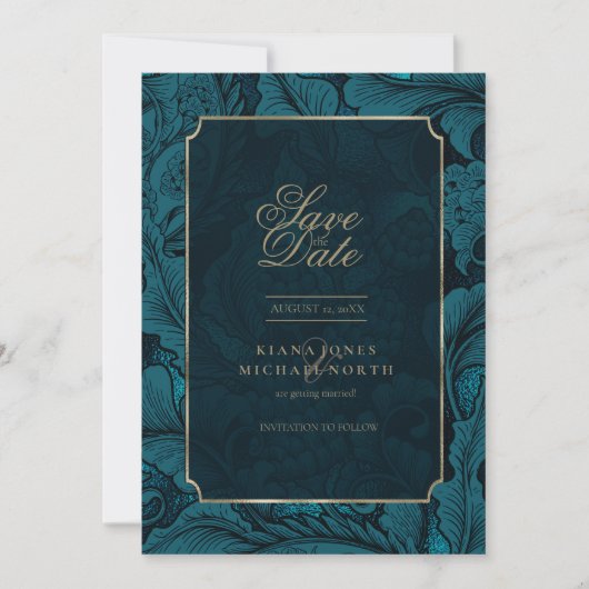 Paisley Wedding Dark Aquamarin ID767 Save The Date (Vorderseite)