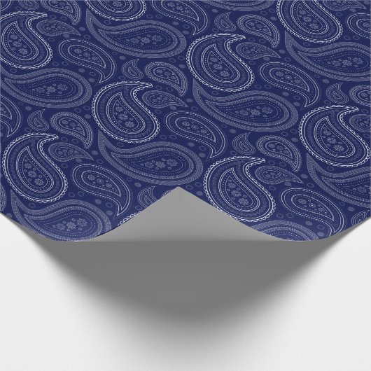 Paisley-Weiß auf Marine-Blau-Packpapier Geschenkpapier (Ecke)