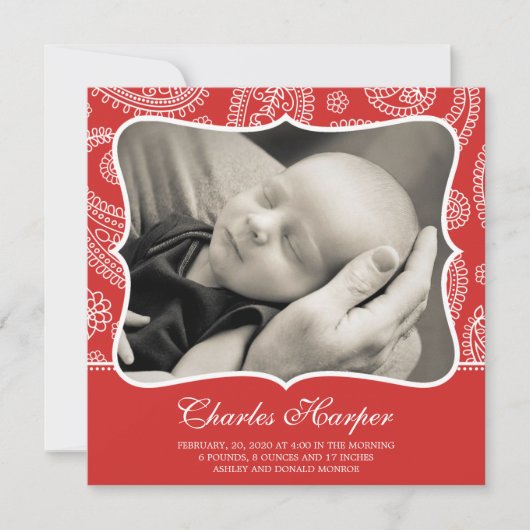 Paisley Western - Geburtshinweise Ankündigung (Vorderseite)