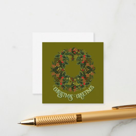 Paisley Wreath on Green Enclosure Christmas Card Begleitkarte (Vorderseite/Rückseite Beispiel)