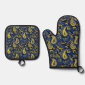 Paisley Yellow Blue Pattern Ofenhandschuh & Topflappen-Set (Vorderseite)