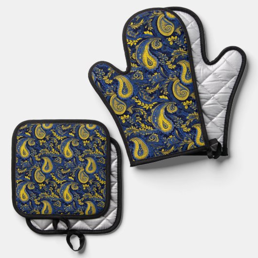 Paisley Yellow Blue Pattern Ofenhandschuh & Topflappen-Set (Vorderseite/Rückseite)