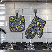 Paisley Yellow Blue Pattern Ofenhandschuh & Topflappen-Set