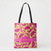 Paisley Yellow Bright Pink Monogram personalisiere Tasche (Vorderseite)