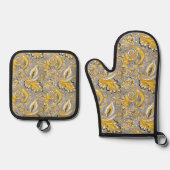 Paisley Yellow Gray Pattern Ofenhandschuh & Topflappen-Set (Vorderseite)