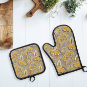 Paisley Yellow Gray Pattern Ofenhandschuh & Topflappen-Set