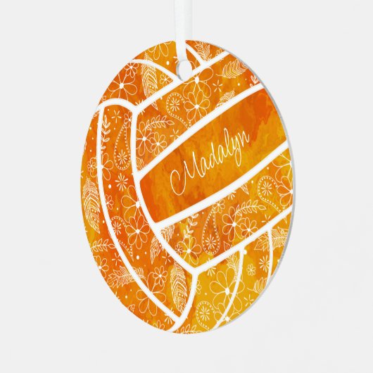 Paisleyball Federn Blumenmuster Orange Volleyball Ornament Aus Metall (Vorderseite links)