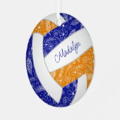 Paisleyball-Federn Blütenblau-Orangenvolleyball Ornament Aus Metall (Vorderseite links)