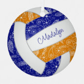 Paisleyball-Federn Blütenblau-Orangenvolleyball Ornament Aus Metall (Vorderseite)