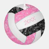 Paisleyball Federn Blütenrosa schwarzer Volleyball Ornament Aus Metall (Rückseite)